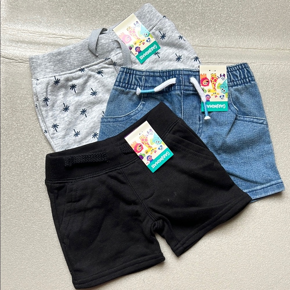 Set of Three Baby Shorts - Black, Gray, and Blue 12M